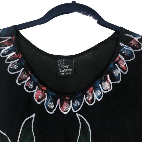 Ace Fashion Mini Dress/Tunic Top Handpainted Graphic Print of Palm Trees Flowers - Picture 3 of 9